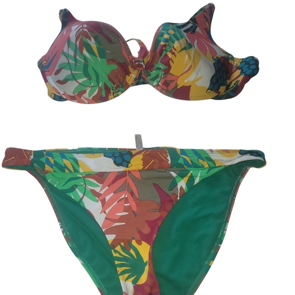 La Vie En Rose Tropical Leaf Print Bikini Swimsuit XXL - Picture 2 of 7